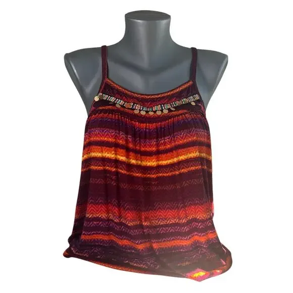 Cupio Women's Red Orange Multicolored Embellished Sleeveless Tank Top Size Small - Picture 1 of 7